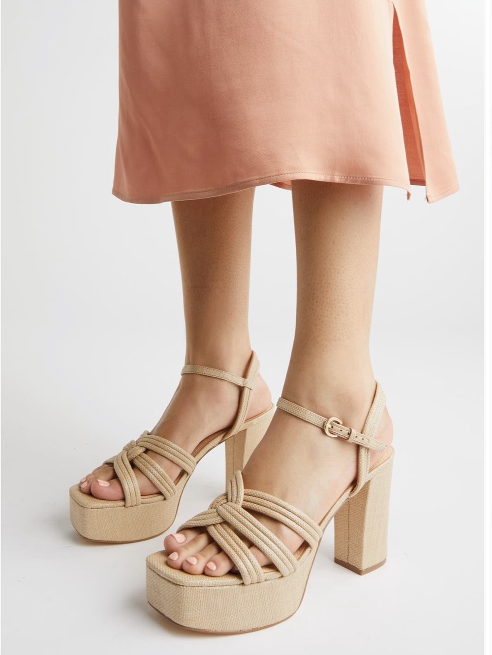 Marc Fisher Cairo Neutral Beige Rope-Strap Platform Sandals
